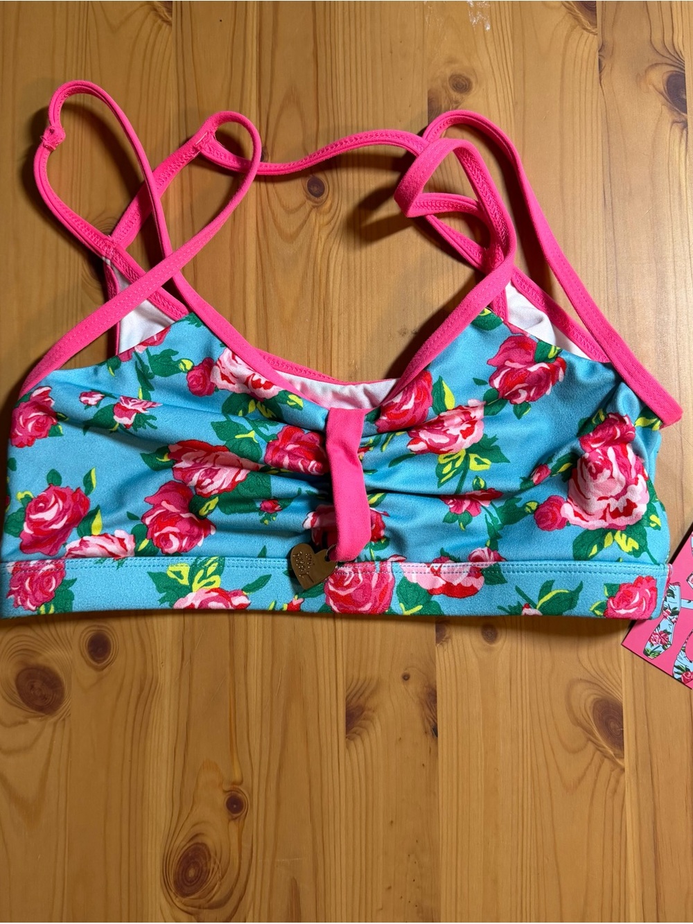 NWT Betsey Johnson Capezio Floral Sports Bra Pink Rose Balletcore Barbiecore M